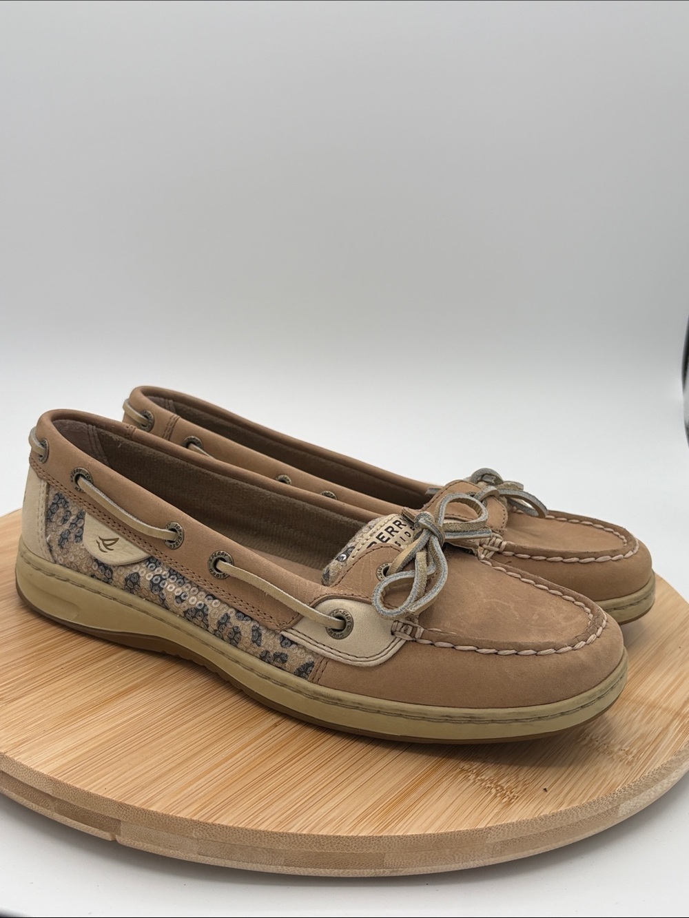 Sperry Angelfish Boat Shoes Womens 7M Brown Sequin Leather Comfort Loafers